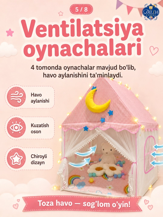 Bolalar o‘yin chodiri, bolalar va o‘yinchoqlar uchun uycha, chodir