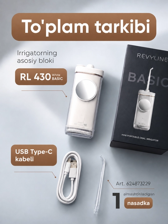 Portativ tish irrigatori Revyline RL 430, buklanadigan, 3 rejim, IPX7, Type-C