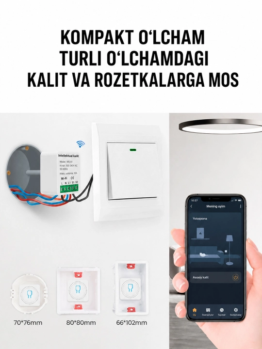 Tuya Wi-Fi 16A aqlli mini rele, taymer va Smart Life orqali boshqaruv