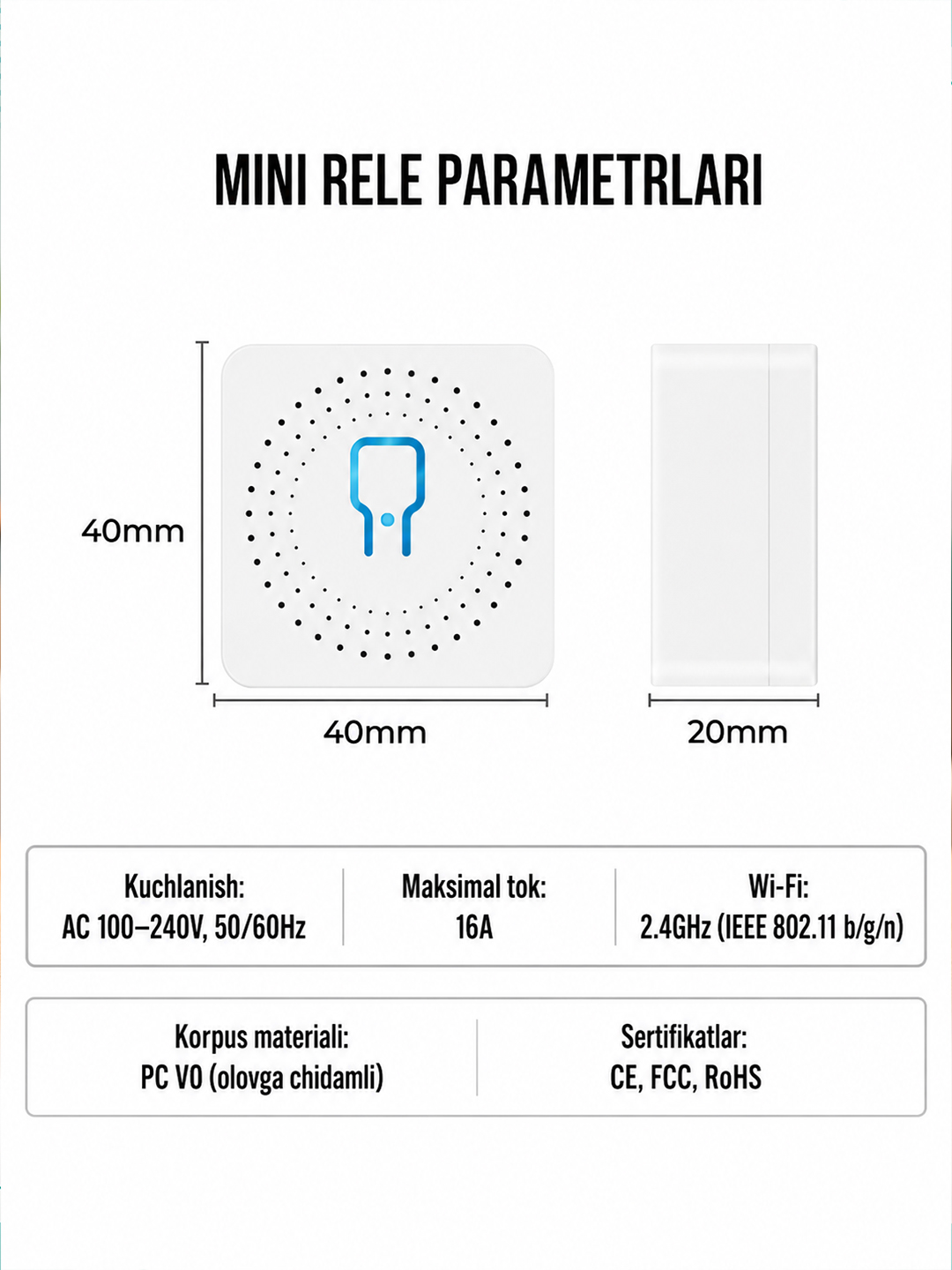 Tuya Wi-Fi 16A aqlli mini rele, taymer va Smart Life orqali boshqaruv
