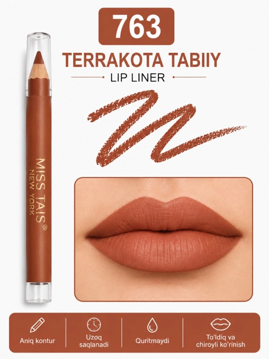 MISS TAIS Lip Liner — lab hoshiyasi uchun qalam, 12 xil rangda