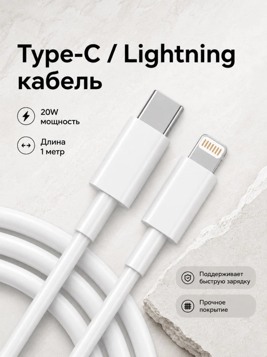 Кабель для iPhone 20W — быстрая зарядка, Type-C to Lightning, зарядный кабель для iPhone - 
