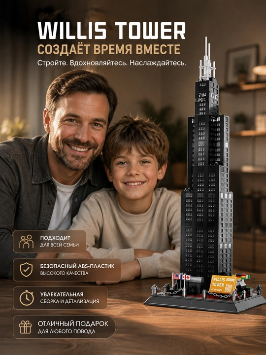 Willis Tower konstruktori, osmono‘par bino modeli, 57 sm, yig‘ish uchun to‘plam