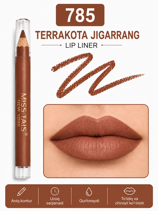 MISS TAIS Lip Liner — lab hoshiyasi uchun qalam, 12 xil rangda