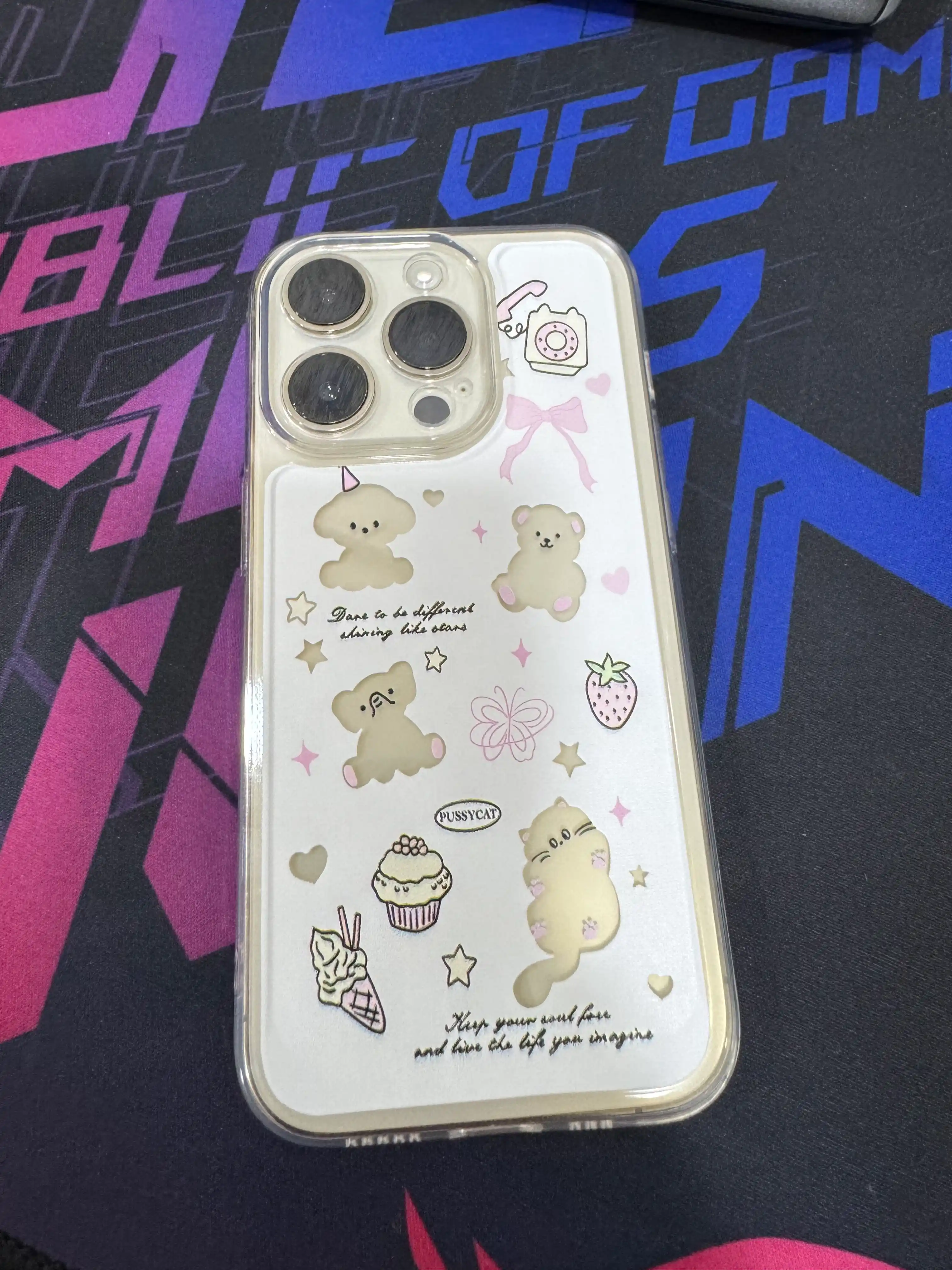 IPhone uchun shaffof silikon chexol Cute Bear Cat Kawaii kamera himoyali