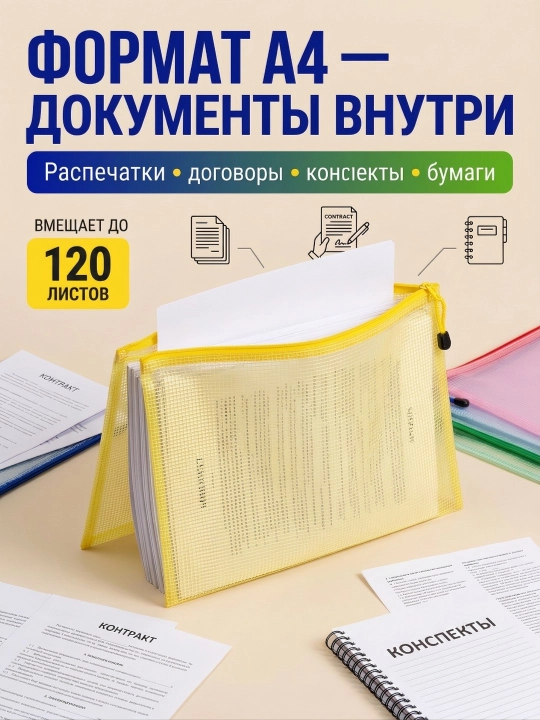 A4 formatdagi hujjatlar uchun zamokli papka, maktab, ofis va o‘qish uchun, 5 dona to‘plam