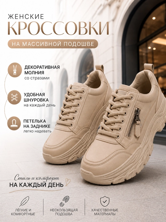 Женские бежевые кроссовки — стильные, удобные, на каждый день - 