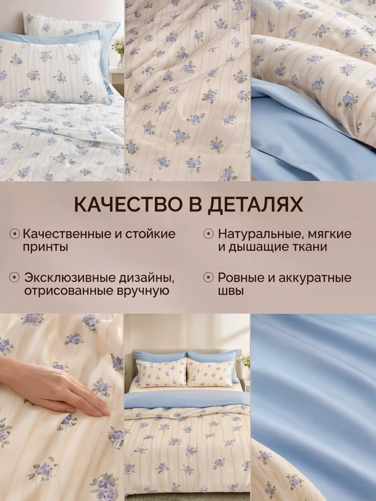 Комплект постельного белья 4 предмета,  цветочный принт, 2-спальный