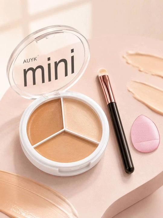 Кремовый консилер AUYK Mini, 3 оттенка от тёмных кругов и пятен, кисть и спонж