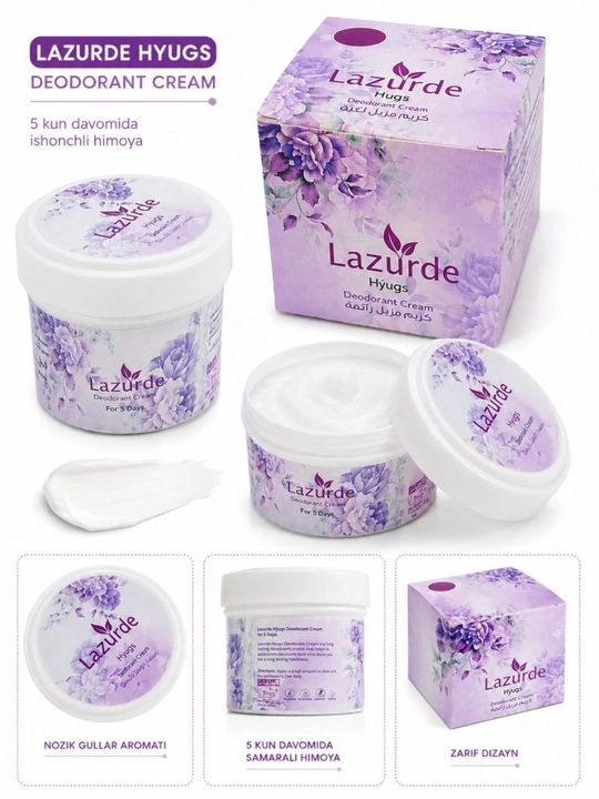 Lazurde ayollar uchun dezodorant, ter hidiga qarshi antiperspirant krem, 50 gr