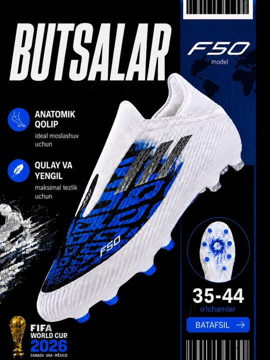 F50 HYPERFAST futbol butsalari va sorokonojkalari, erkaklar va o'smirlar, 35-44 o'lcham