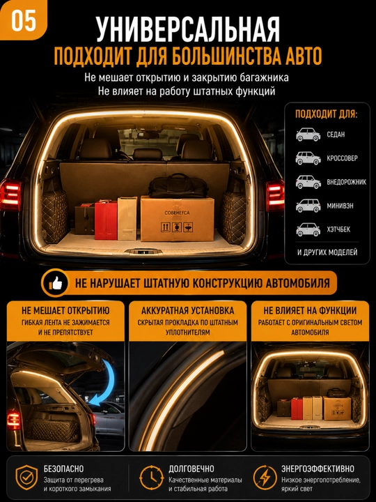 LED-подсветка багажника автомобиля, атмосферная подсветка, автоматическая лампа с датчиком