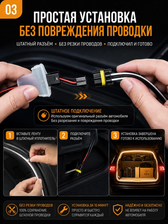 LED-подсветка багажника автомобиля, атмосферная подсветка, автоматическая лампа с датчиком