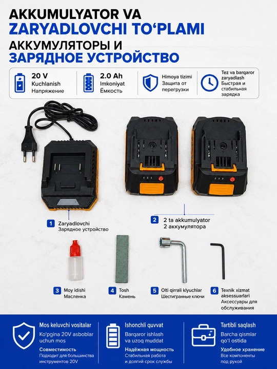 COOFIX |akkumulyatorli bog‘ qaychisi, 20 V tok kesuvchi