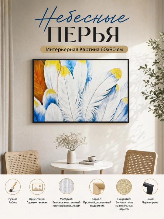 Devorga osiladigan kartina, qo‘l Ishi, 60x90 «Osmoniy Patlar» - 