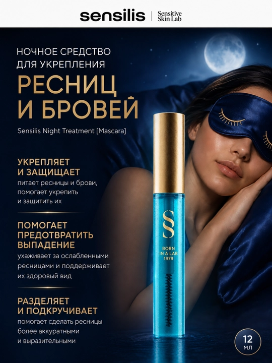 Средство для укрепления ресниц и бровей Sensilis Night Treatment (Mascara), 12 мл - 