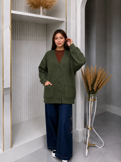 Длинный кардиган женский, вязаный, oversize, бордовый, мягкий - 