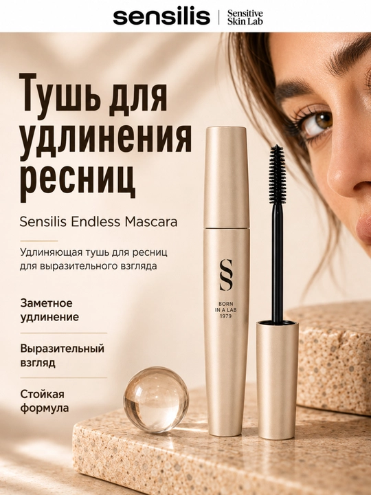 Sensilis Endless Mascara kipriklarni uzaytiruvchi qora tush, 14 ml - 