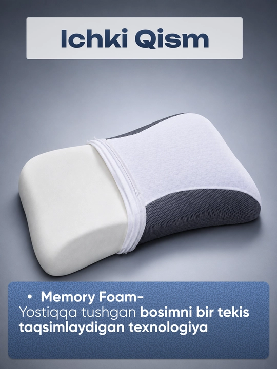 Bo‘yin va yelka uchun Memory Foam anatomik ortopedik yostiq