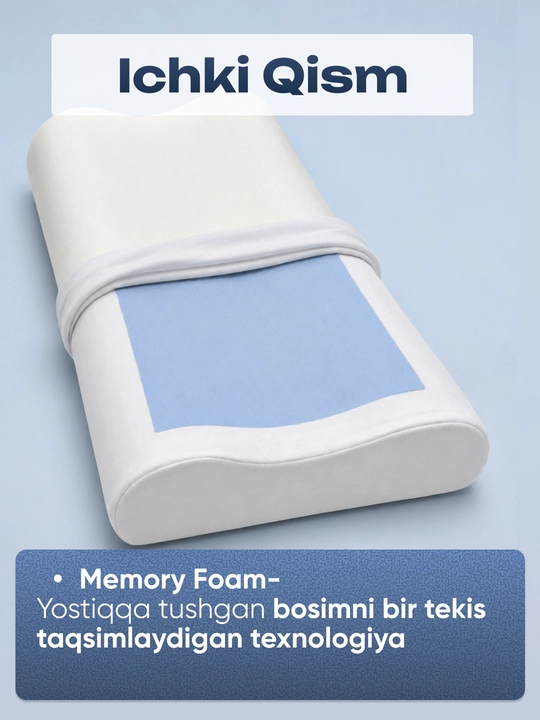 Ortopedik Memory Foam Gel Yostiq – bo‘yin va yelka uchun yostiqlar