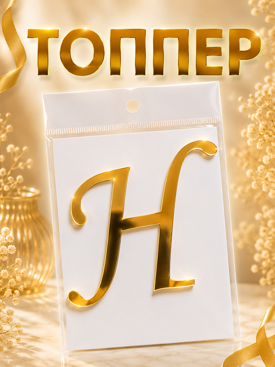 Topper «Harf» tort, bayram va dekor uchun, akril, 8×8 sm - 