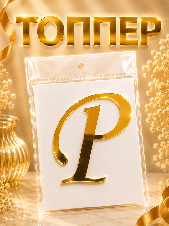 Topper «Harf» tort, bayram va dekor uchun, akril, 8×8 sm - 