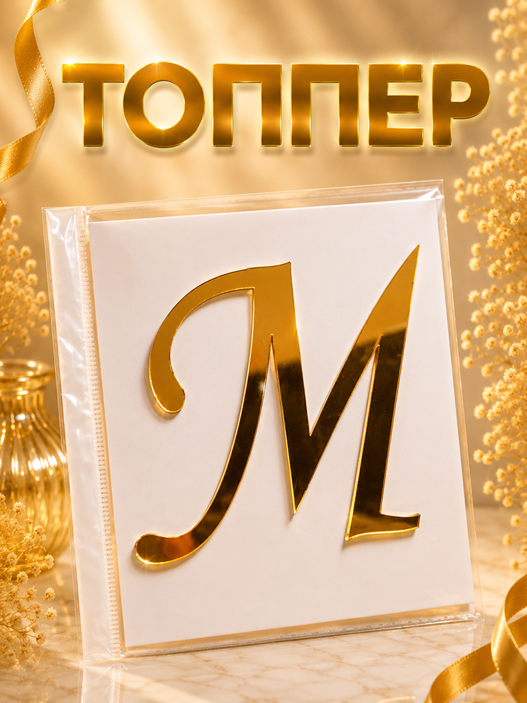 Topper «Harf» tort, bayram va dekor uchun, akril, 8×8 sm - 