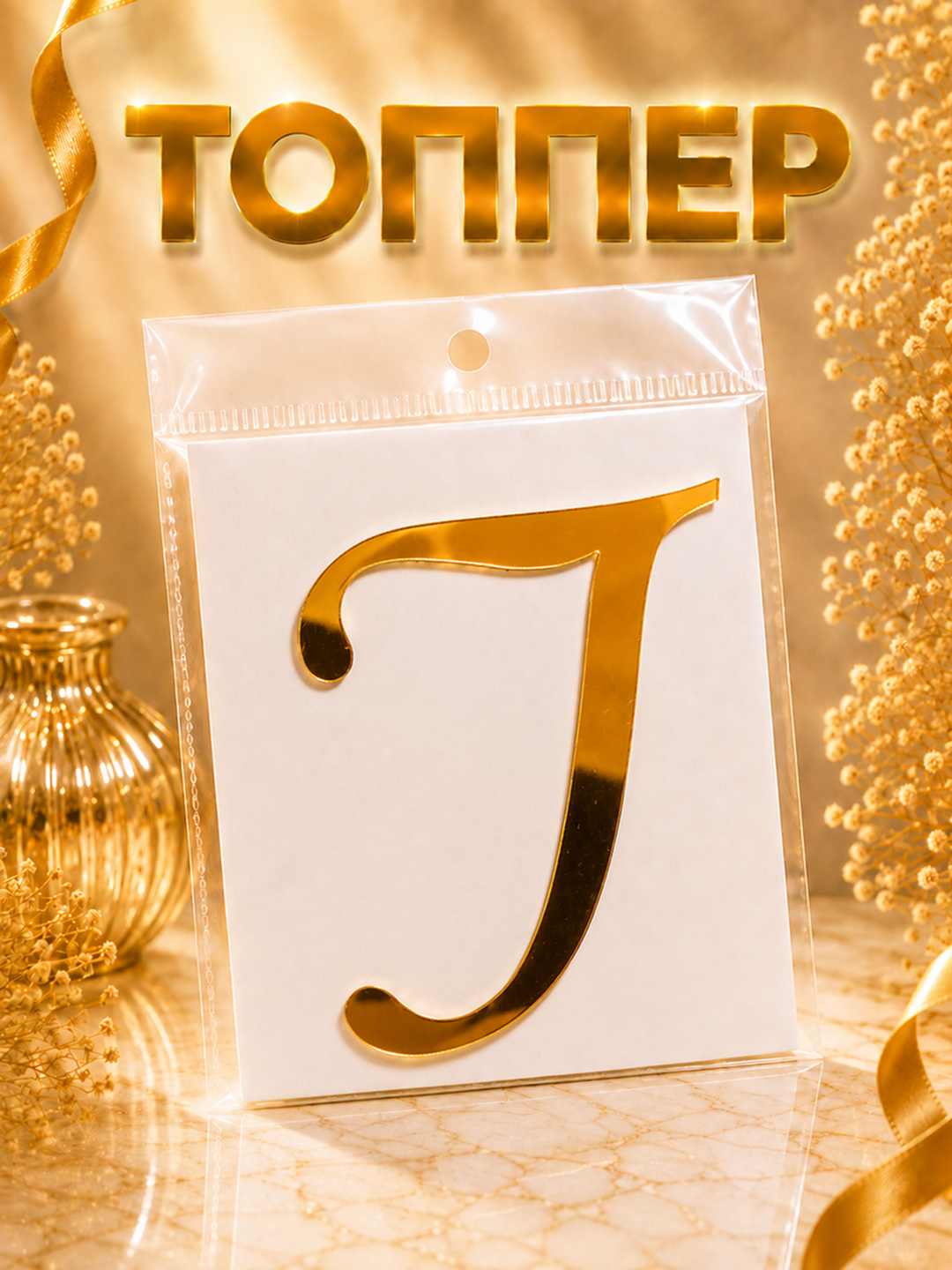 Topper «Harf» tort, bayram va dekor uchun, akril, 8×8 sm - 