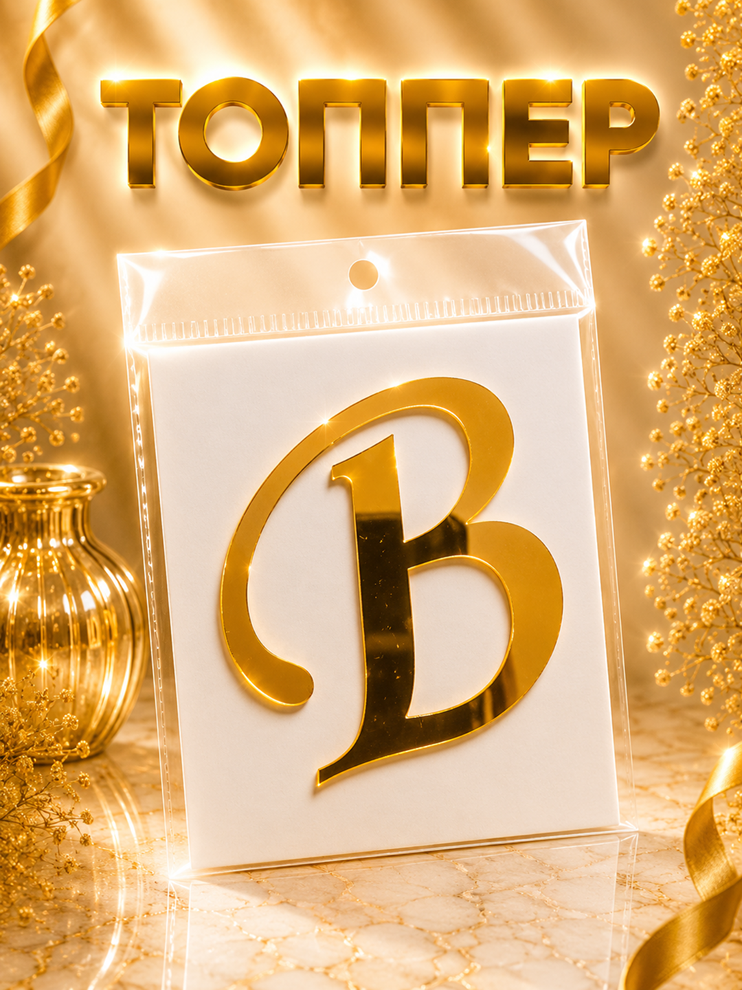 Topper «Harf» tort, bayram va dekor uchun, akril, 8×8 sm - 