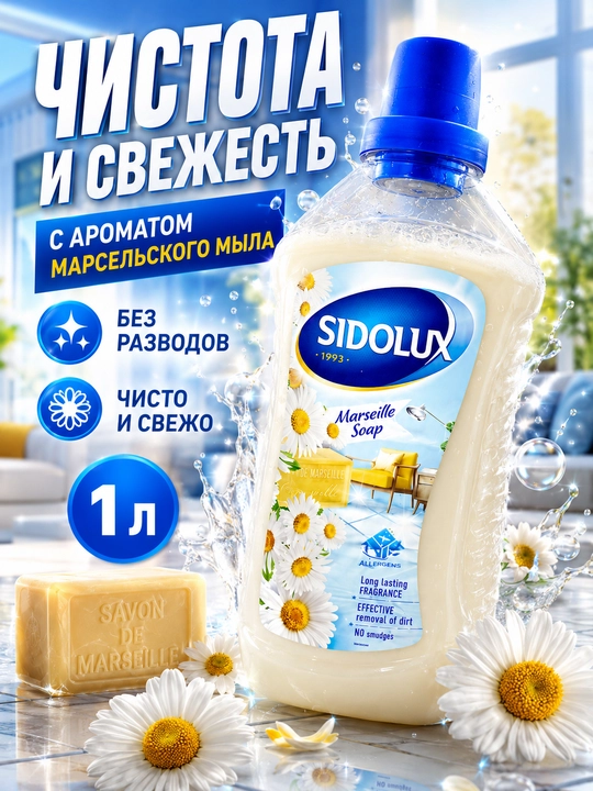 SIDOLUX Marseille Soap universal pol yuvish vositasi, 1 l - 