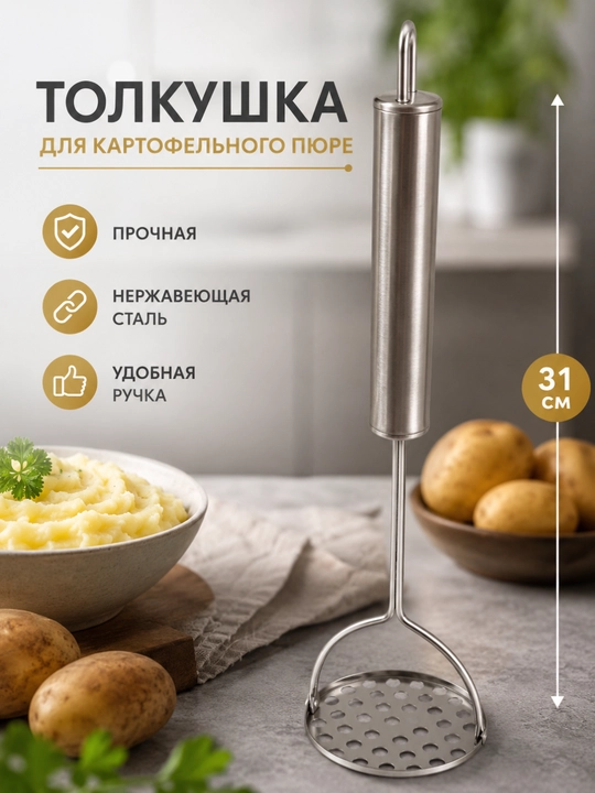 Kartoshka pyuresi va sabzavotlar uchun press-tolqushka, oshxona anjomi
