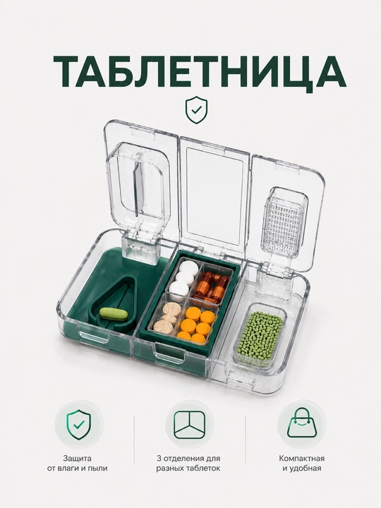 Таблетница для лекарств и таблеток, органайзер для капсул, компактный дорожный кейс - 