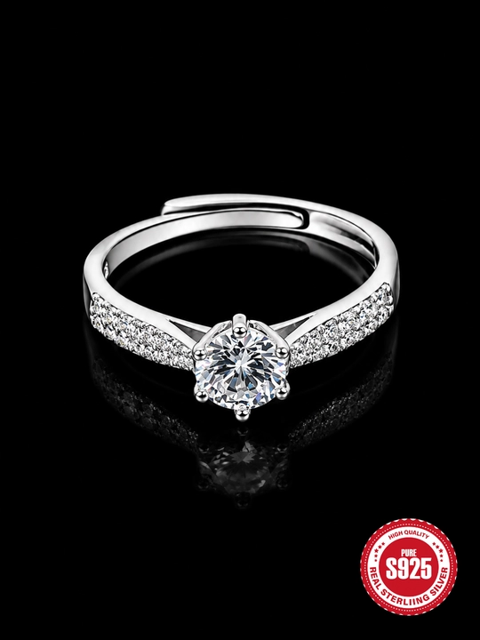 SILVERME GRA Moissanite, 925 probali Sterling Silver, rodiy qoplamali ayollar uzugi