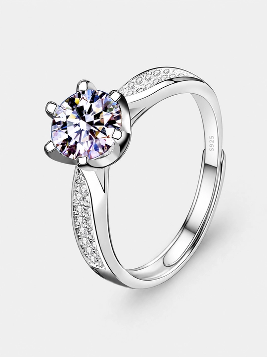 SILVERME GRA Moissanite, 925 probali Sterling Silver, rodiy qoplamali ayollar uzugi