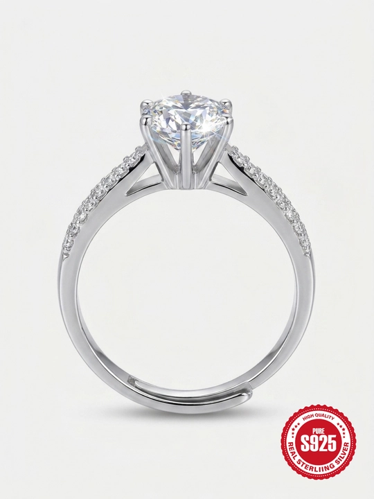 SILVERME GRA Moissanite, 925 probali Sterling Silver, rodiy qoplamali ayollar uzugi