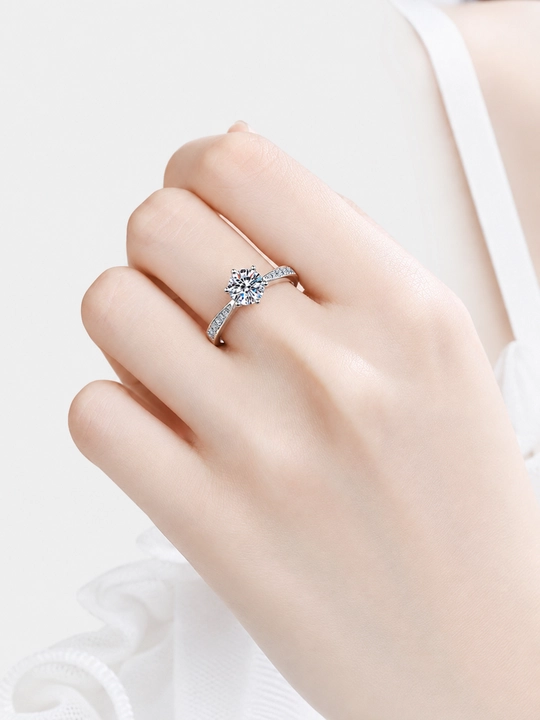 SILVERME GRA Moissanite, 925 probali Sterling Silver, rodiy qoplamali ayollar uzugi
