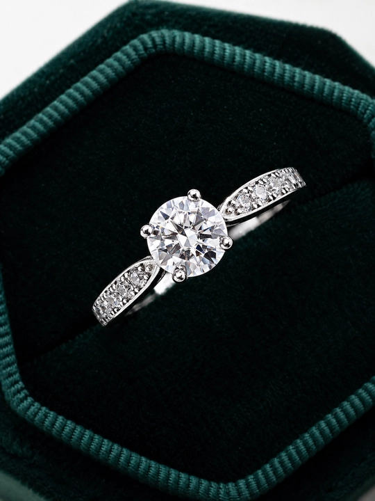 SILVERME GRA Moissanite, 925 probali Sterling Silver, rodiy qoplamali ayollar uzugi