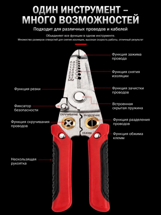 Стриппер многофункциональный  3 в 1, для работы с проводами,стриппер, кримпер, кусачки