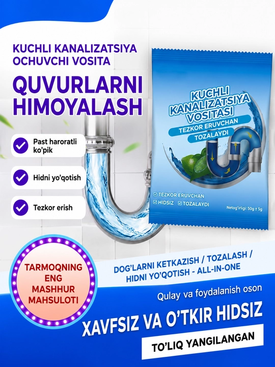 Kanalizatsiya quvurlarini tozalash va ochish uchun vosita