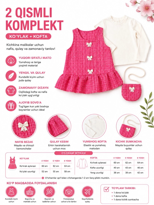 Платье с кофтой для девочки 4-5-6 лет, комплект с сумочкой, нарядный детский - 