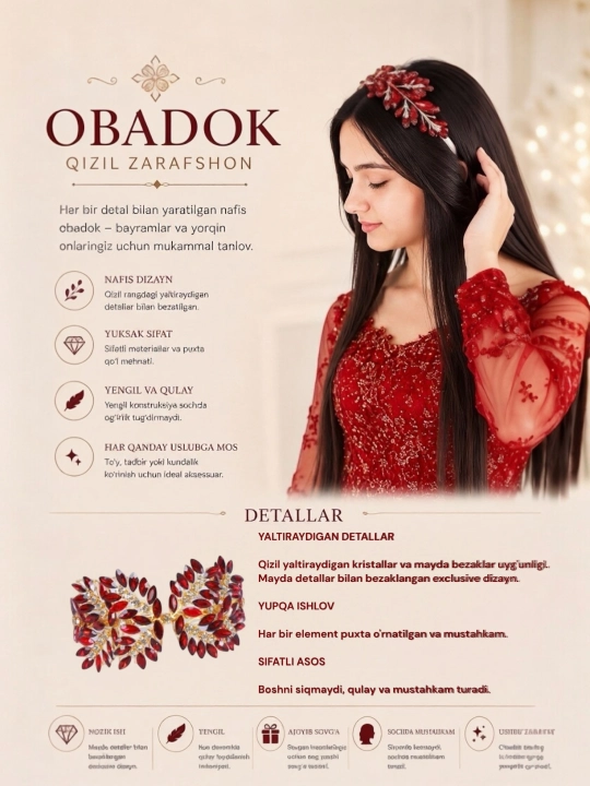 Obodok, diadema, qòl mehnati, qizlar va ayollar uchun, bayram va tadbirlarda taqish uchun - 