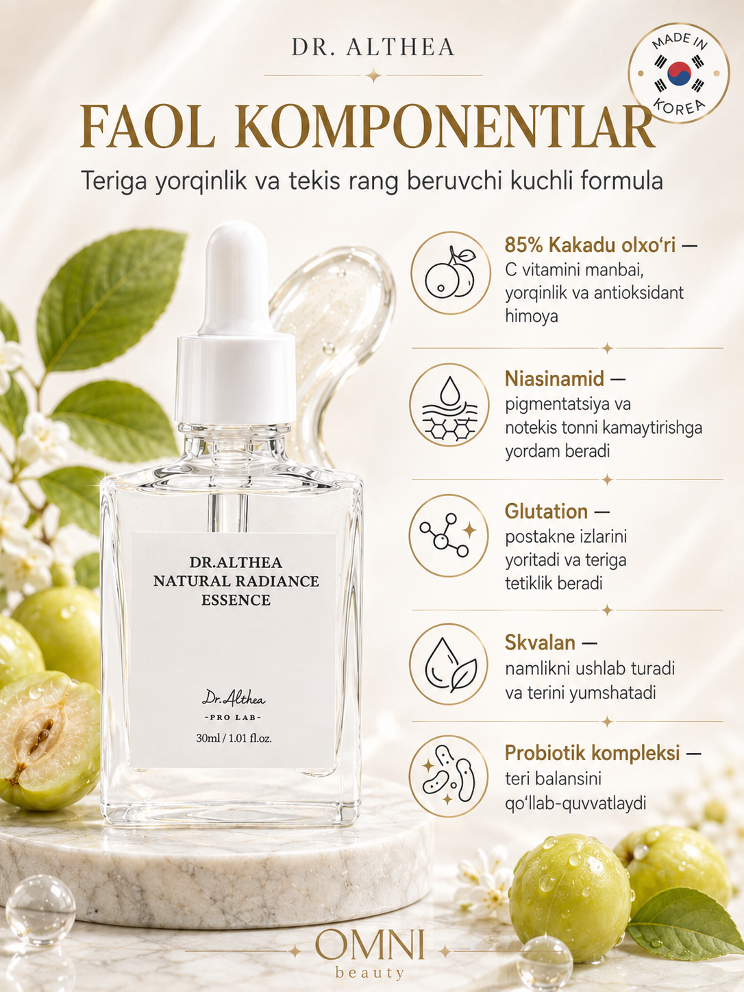 Сыворотка для лица Dr.Althea 345, витамин С, ретинол, ниацинамид, aqua, осветляющая