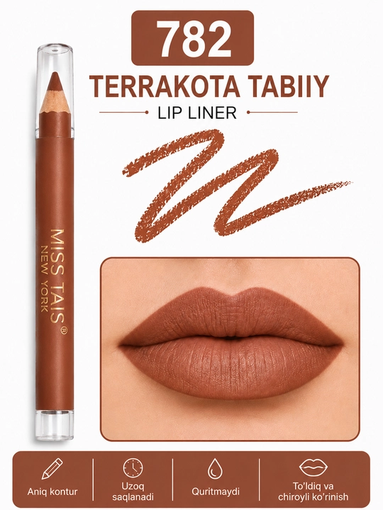 MISS TAIS Lip Liner — lab hoshiyasi uchun qalam, 12 xil rangda