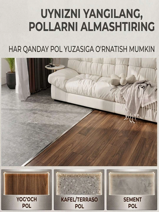 Pol uchun lenonim qoplamalar turli ko'rinish va o'lchamlarda