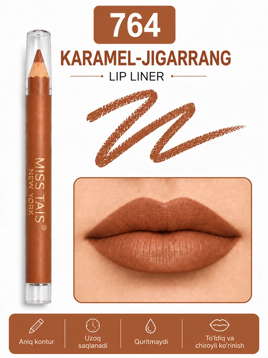 MISS TAIS Lip Liner — lab hoshiyasi uchun qalam, 12 xil rangda
