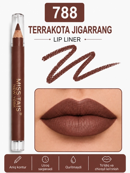 MISS TAIS Lip Liner — lab hoshiyasi uchun qalam, 12 xil rangda