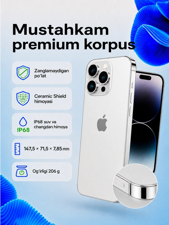 Apple iPhone 14 Pro, 5G, 120 Hz, A16 Bionic, 48 MP kamera, sim-e+sim ro`yxatdan o`tgan