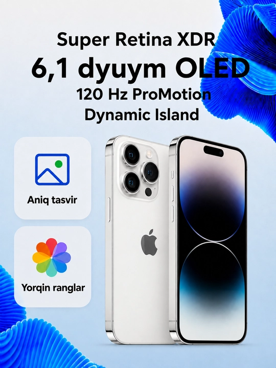 Apple iPhone 14 Pro, 5G, 120 Hz, A16 Bionic, 48 MP kamera, sim-e+sim ro`yxatdan o`tgan