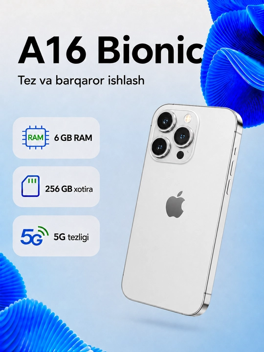 Apple iPhone 14 Pro, 5G, 120 Hz, A16 Bionic, 48 MP kamera, sim-e+sim ro`yxatdan o`tgan