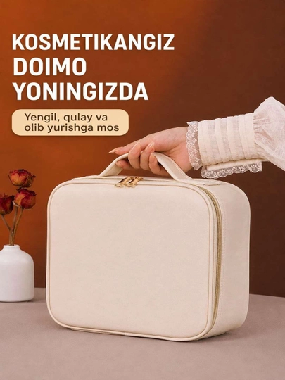 LED yoritgichli kosmetika qutisi, go'zallik uchun ko'chma organayzer va ko'zgu,